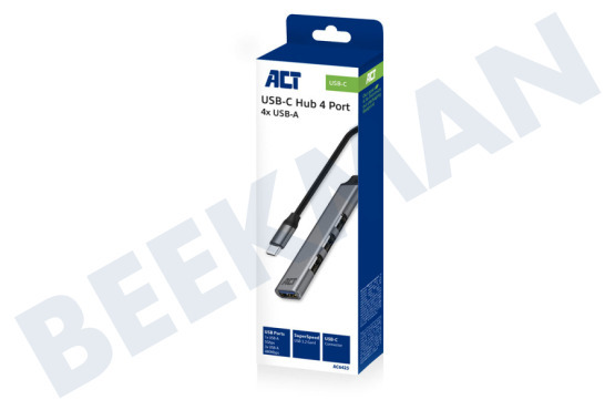 ACT  AC6425 Concentrador USB-C, 3x USB-A 2.0 y 1x USB-A 3.0