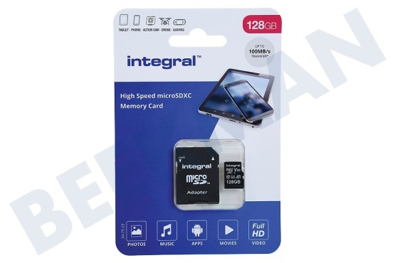 Integral  Tarjeta micro SDHC de alta velocidad V10 de 128 GB