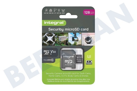 Integral  INMSDX128G10-SEC 128GB Seguridad Micro SD 4K V30 UHS-1U3 A1 Clase 10