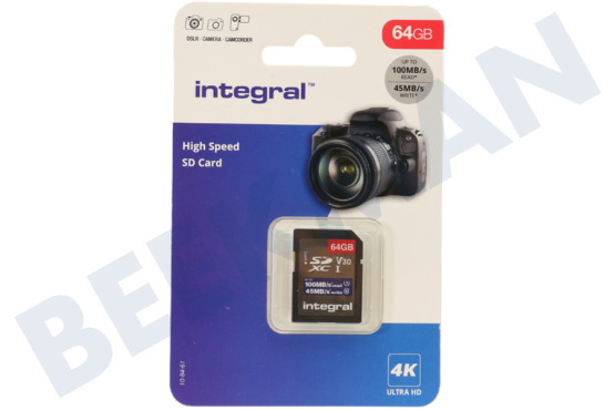 Integral  INSDX64G-100V30 Tarjeta SD Alta Velocidad 64GB 100 MB/S SDHC/XC V30 UHS-I U3