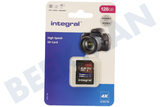 Integral  INSDX128G-100V30 Tarjeta SD de Alta Velocidad 128GB 100 MB/S SDHC/XC V30 UHS-I U3