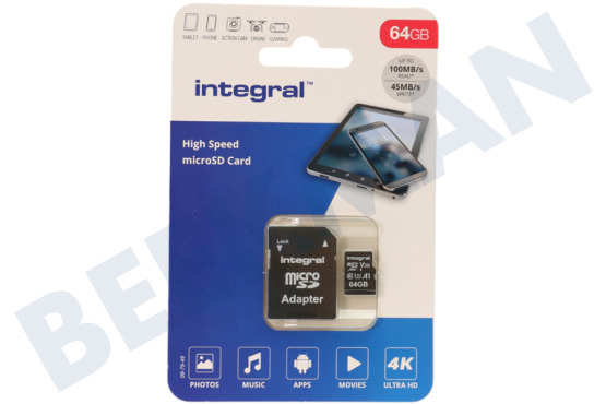 Integral  INMSDX64G-100V30 Tarjeta micro SDHC de alta velocidad V30 de 64 GB