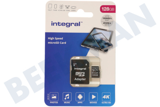 Integral  INMSDX128G-100V30 Tarjeta micro SDHC de alta velocidad V30 de 128 GB