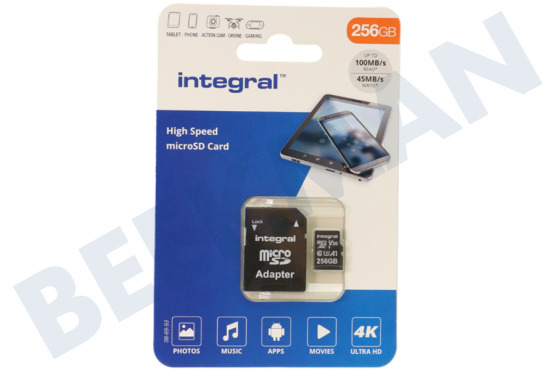 Integral  INMSDX256G-100V30 Tarjeta micro SDHC de alta velocidad V30 de 256 GB