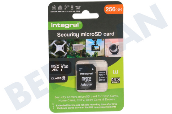 Integral  INMSDX256G10-SEC 256GB Seguridad Micro SD 4K V30 UHS-1U3 A1 Clase 10