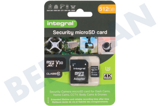 Integral  INMSDX512G10-SEC 512GB Seguridad Micro SD 4K V30 UHS-1U3 A1 Clase 10