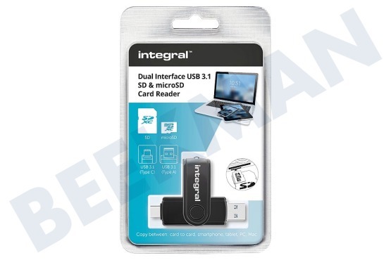 Integral  INCRUSB3.0ACSDMSD Interfaz dual USB 3.1 SD y lector de tarjetas microSD