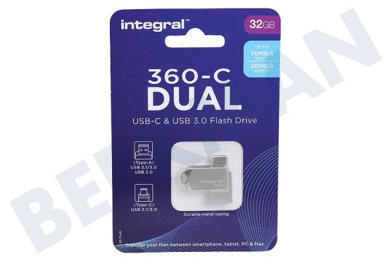 Integral  Unidad flash 360-C Dual Typer-C y USB 3.0 de 32 GB