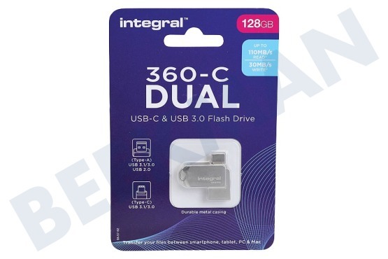 Integral  Memoria USB 360-C Dual Typer-C y USB 3.0 de 128 GB
