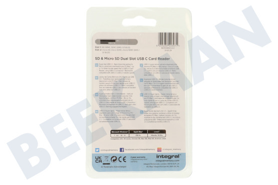 Integral  INCRSDMSD3-0-C SD y Micro SD de doble ranura USB-C