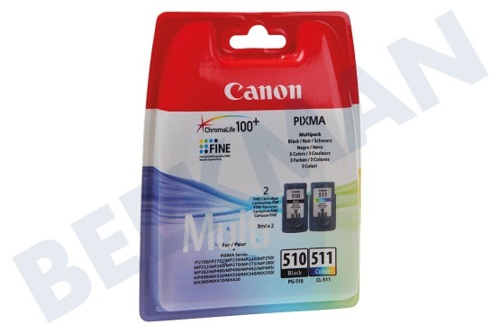 Canon Impresora Canon PG 510 + CL 511 Cartucho de tinta PG 510 CL 511 Multipack Color Negro