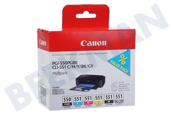 Canon  Cartucho de tinta PGI 550 CLI 551 Paquete múltiple BK/BK/GY/C/M/Y
