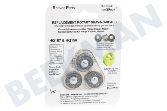 NewSPeak  C-N2 Shaver-Parts cabezal de afeitado HQ167/HQ156 (Coolskin)