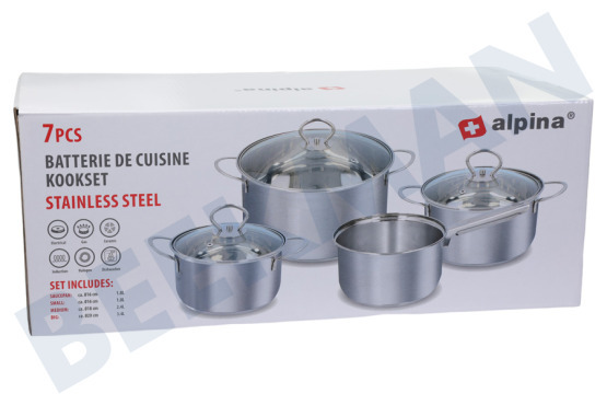 Alpina  17390 Juego de ollas Alpina de siete piezas, acero inoxidable (por 2 juegos)